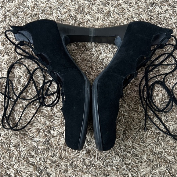 ABEO Biosystem Strappy Corset-Style Black Suede Heels Sz 7.5 N - Picture 2 of 10